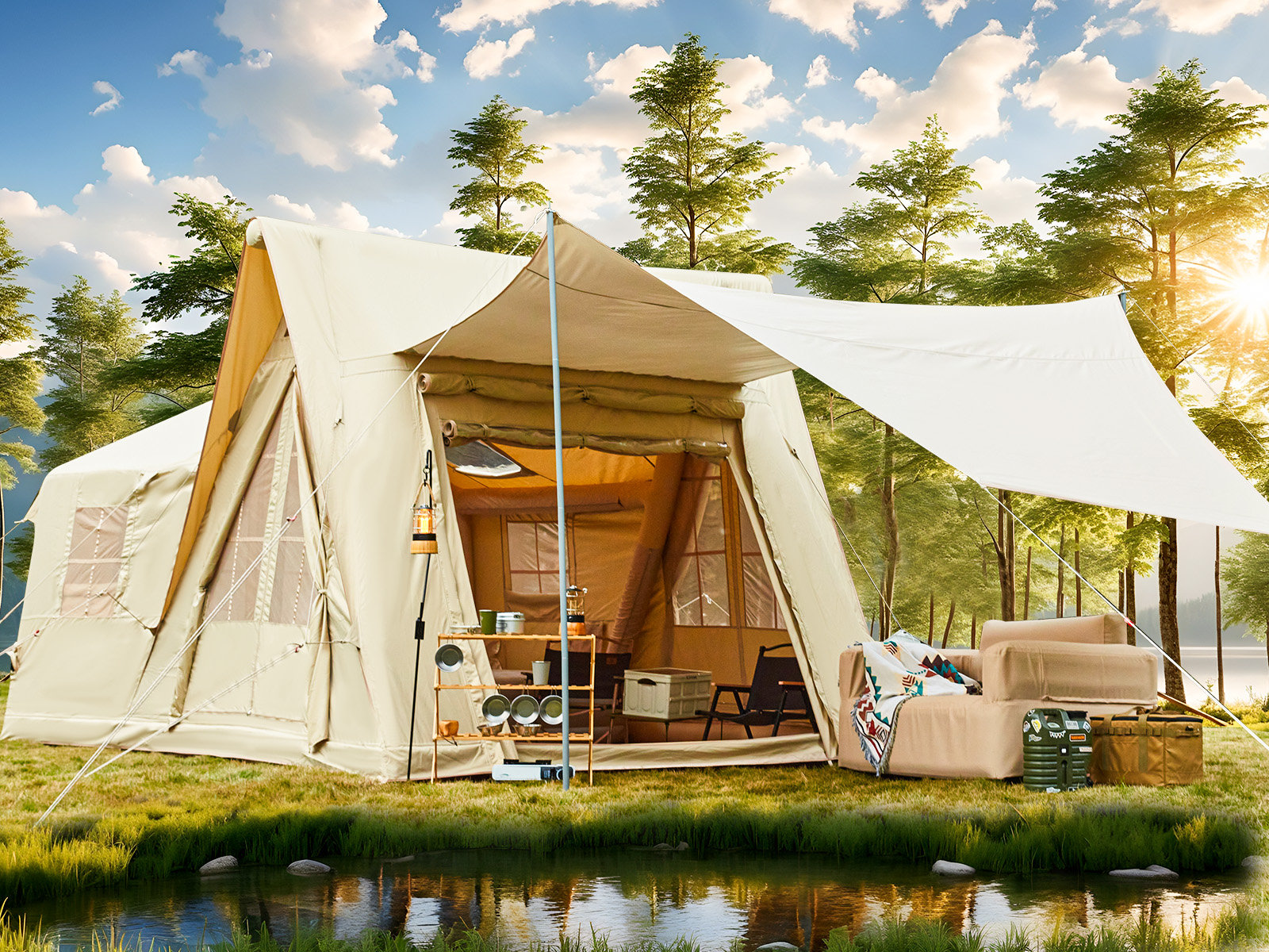 DSNAPE 8-10 People Inflatable Camping Tent With 4 Doors, Versatile